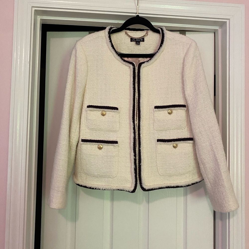 J Crew White Lady Jacket with Black Trim